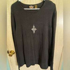 Harley Davidson Women's Black Knit Sparkle Stripe Pull Over Sweater Size XL